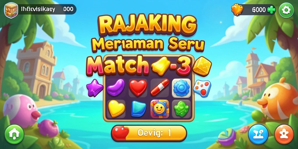 Screenshot RAJAKING menampilkan gameplay Match-3 yang menarik.